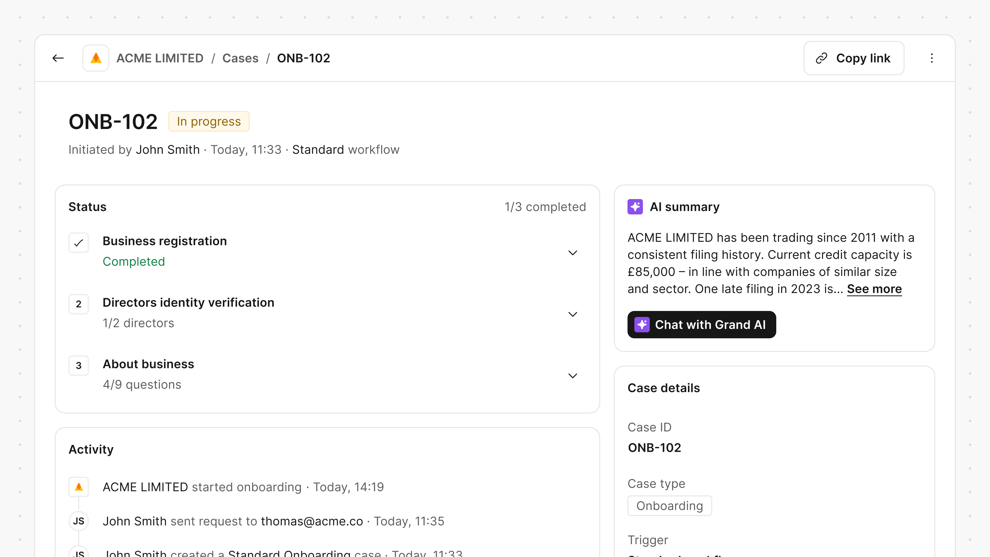 Review the case and approve in one screen.